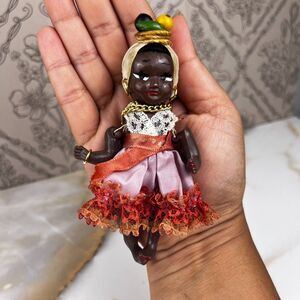 Vintage 1940s Souvenir Miniature Doll South American Caribbean Black Female 4.5"